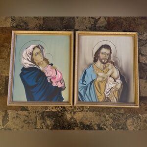 Vintage Set of 2 religious pictures Mother Mary & Jesus/ Jesus & child